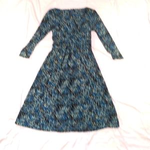 Chaps - Long Patterned Black and Blue Dress